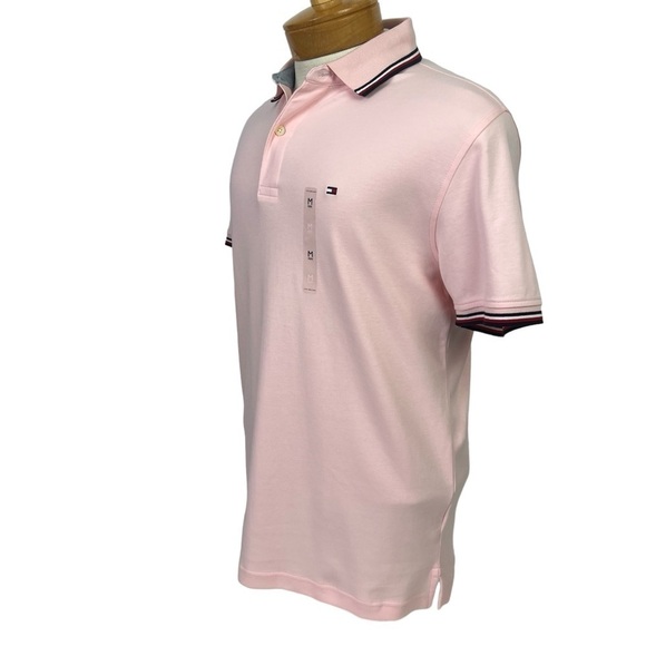 NWT Tommy Hilfiger Men’s Button Polo Shirt Sz Medium Color Pink Short Sleeves - Picture 4 of 12